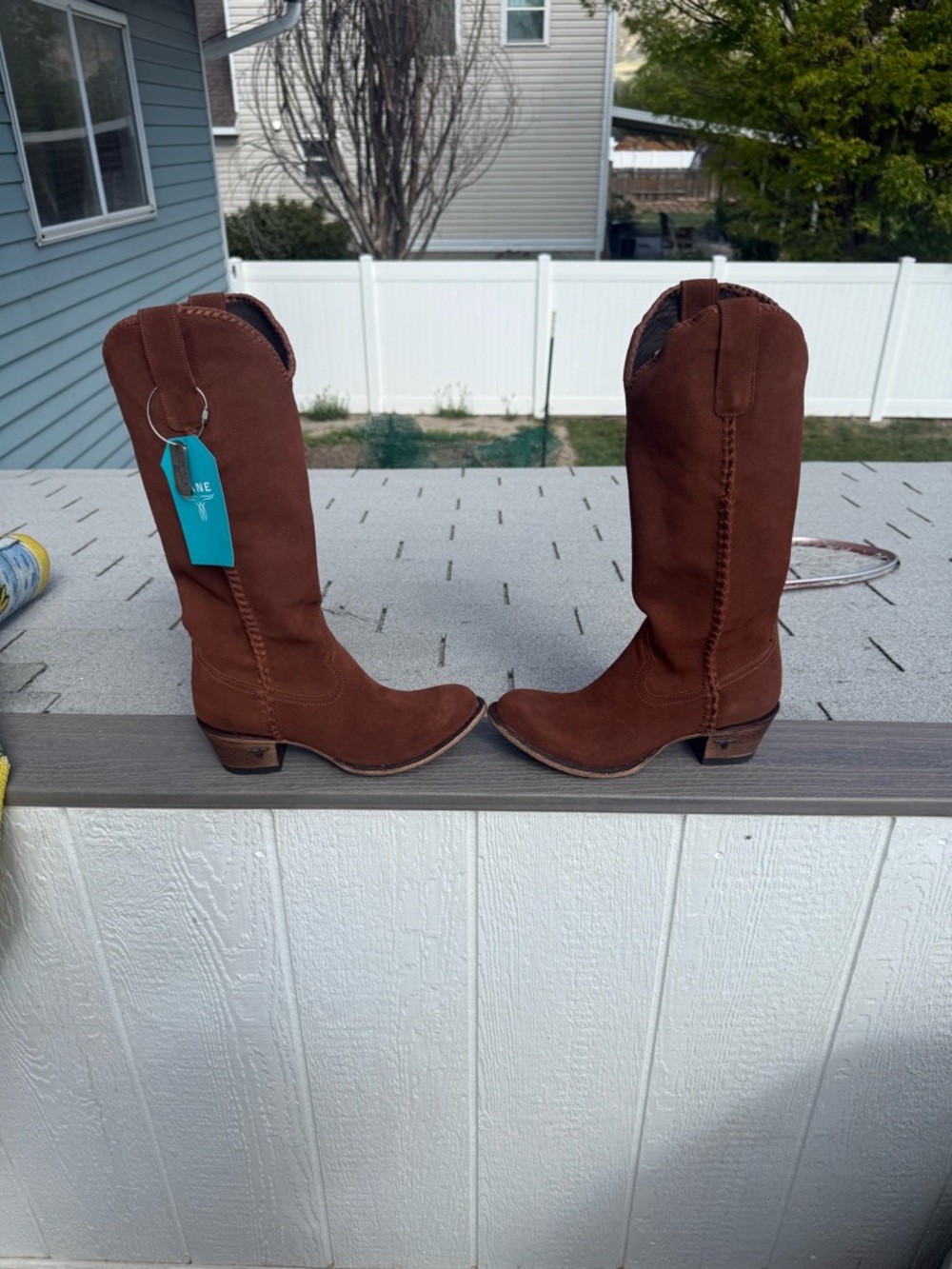 Women's Brown Plain Jane Lane Suede Western Knee-High Boots - Picture 3 of 10